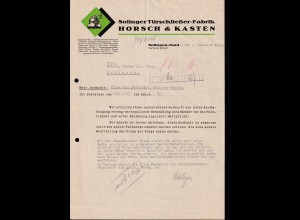 Firmenrechnung "Horsch & Kasten" Solinger Türschließer-Habrik, 1939, Aktenlochung