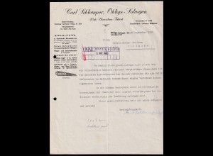 Firmenrechnung "Carl Schlemper Ohligs-Solingen", Web-Utemsilien-Fabrik, 1930, Aktenlochung