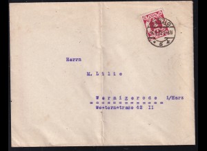 Staatswappen 2 M. auf Brief ab Danzig 5 5.4.22 nach Wernigerode i/Harz, 