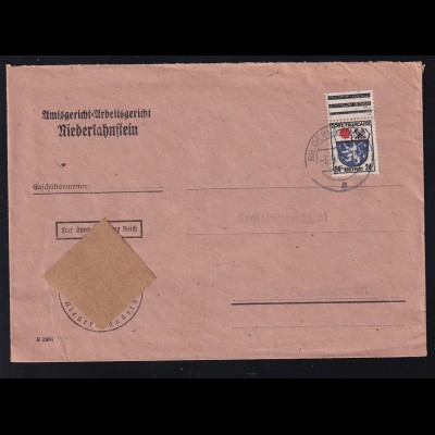 Wappen 24 Pfg. Oberrandstück auf Brief des Amtsgericht-Arbeitsgericht Niederlahnstein