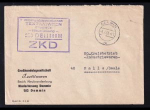 R6 Großhandelsgesellschaft TEXTILEAREN Neustrelitz -Niederlassung- 203 DEMMIN ZKD auf Brief